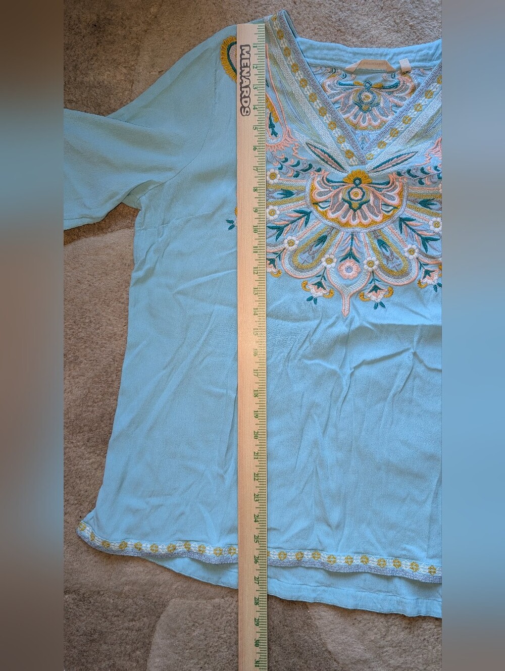 Soft Surroundings Light Blue Embroidered V-Neck Tunic - Picture 9 of 11